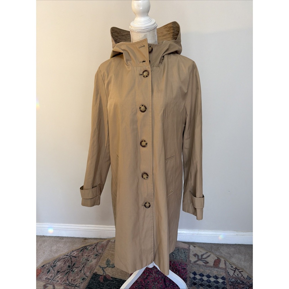 Calvin Klein Hooded Trench Coat Large Water Resistent Tan EUC